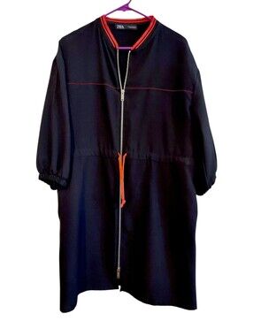 Zara Black Bomber-Style Jacket with Orange Trim
